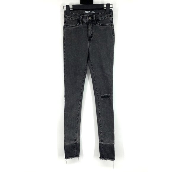 Old Navy Jeans Kids Girls Gray Ballerina Jeggings Skinny Distressed Fray - Picture 2 of 9